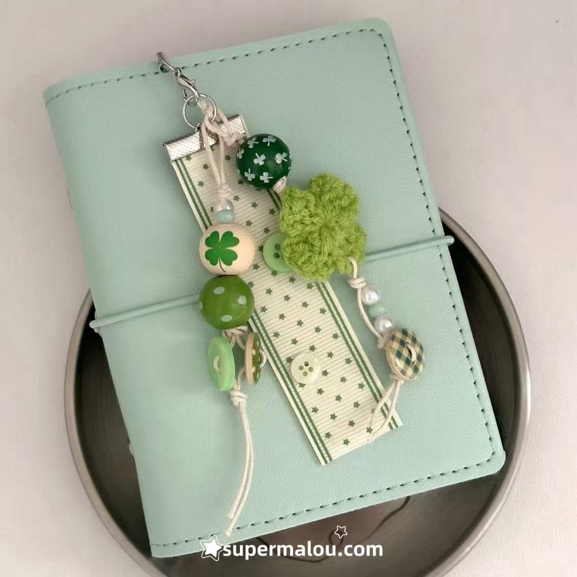 Lucky Green And Blue Clover Button Bead Phone Chain