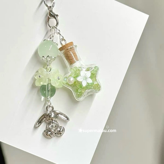 Silver Little Rabbit Cherry Blossom Wishing Bottle Pendant Phone Chain