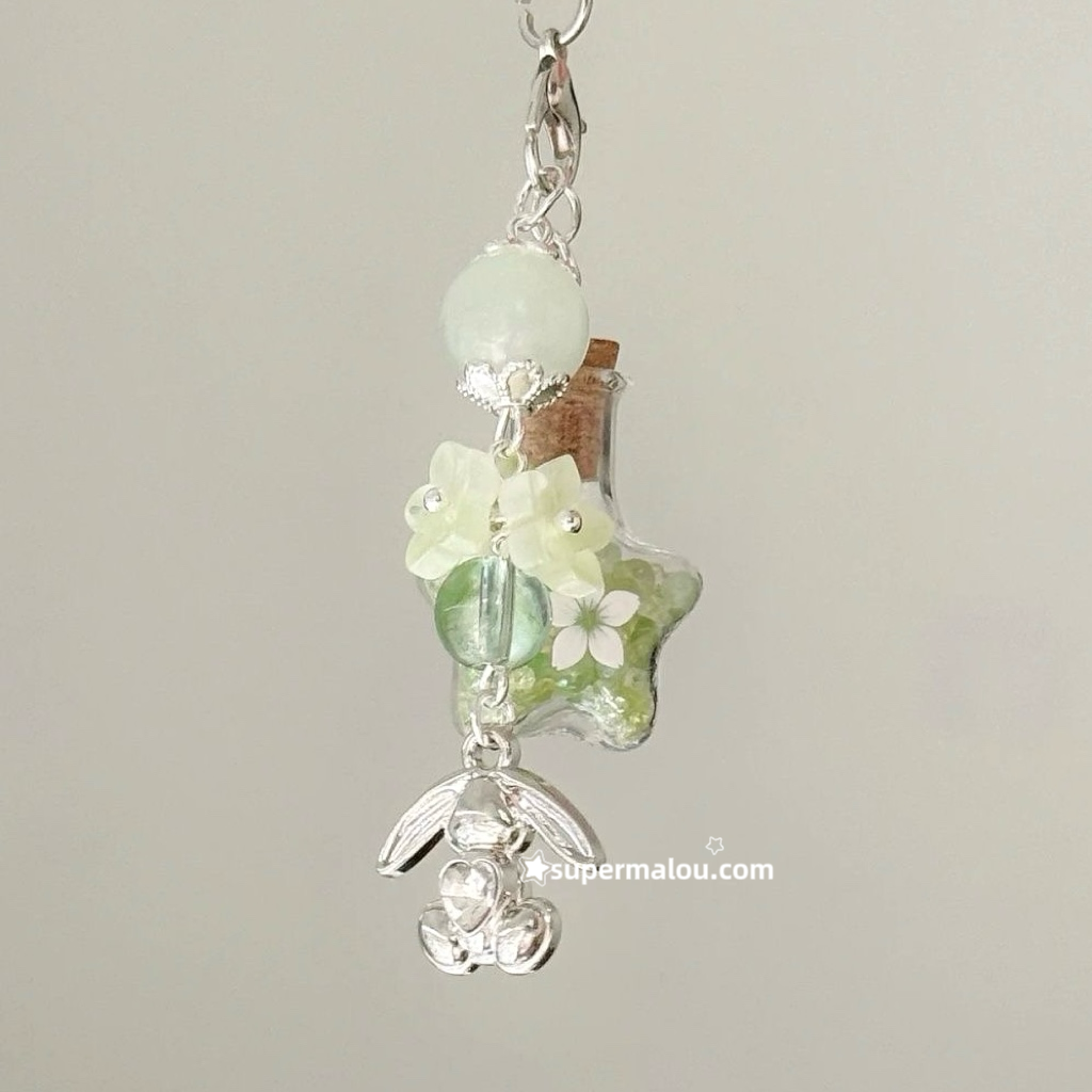 Silver Little Rabbit Cherry Blossom Wishing Bottle Pendant Phone Chain