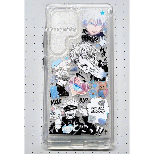 Gojo Blue Black White Themed Handmade Sticker Phone Case (Resin Ver.)