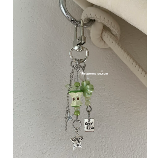 Green Apple Core Clover Keychain