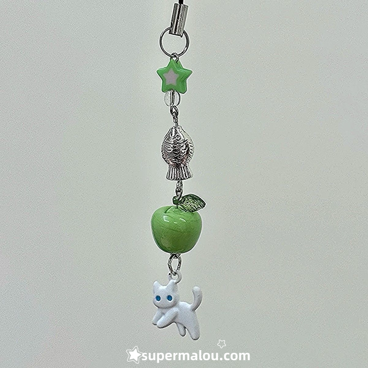 Green Apple Little Fish White Cat Phone Chain