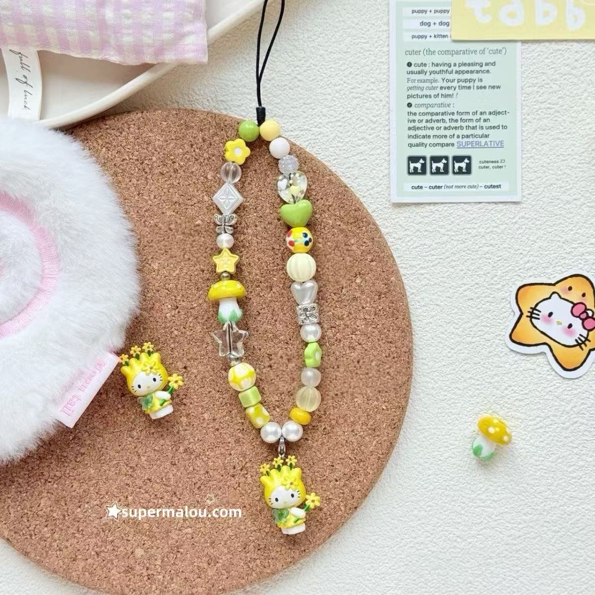 Hello Kitty Flower Fairy Beaded Phone Chain