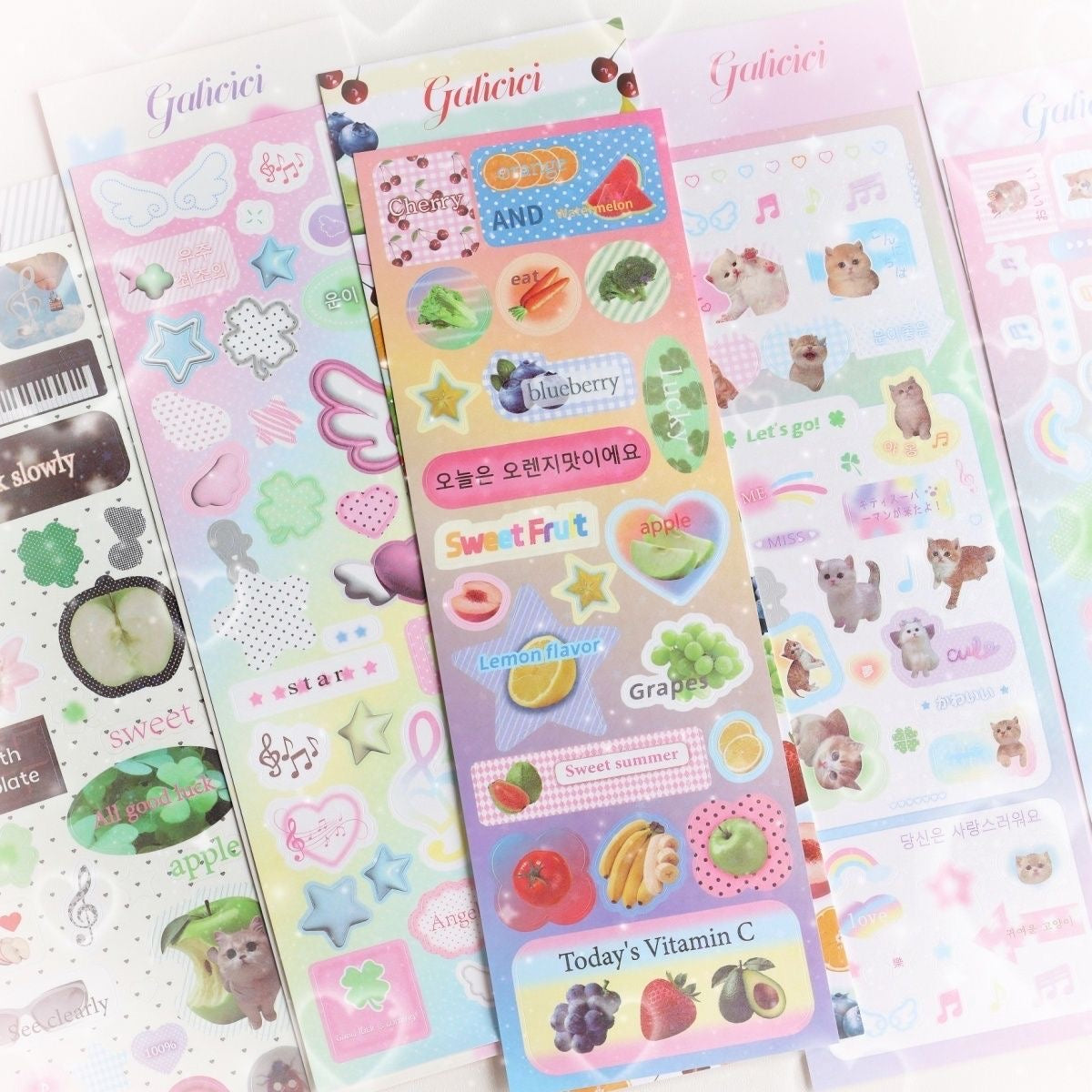 Korean Cartoon Animal Clover Apple Glitter Sticker