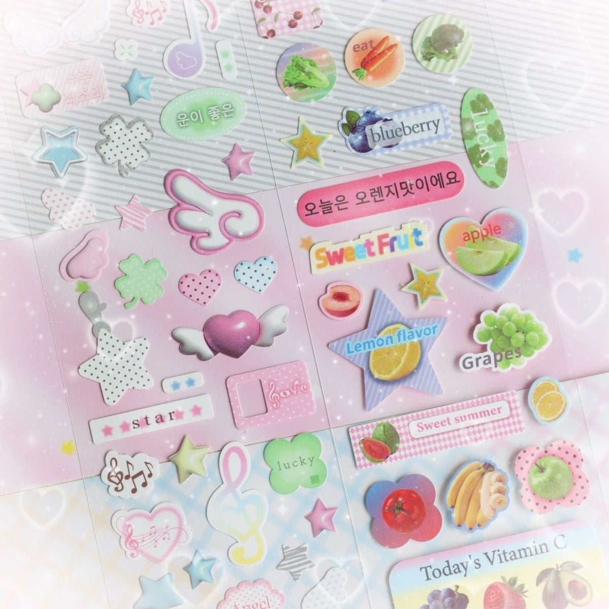 Korean Cartoon Animal Clover Apple Glitter Sticker