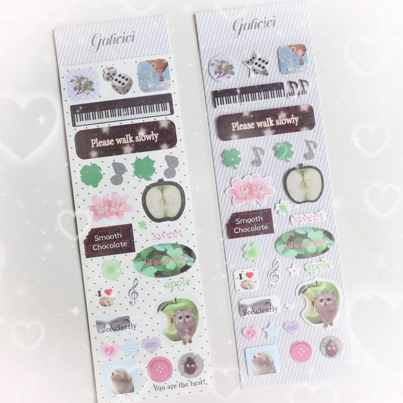 Korean Cartoon Animal Clover Apple Glitter Sticker