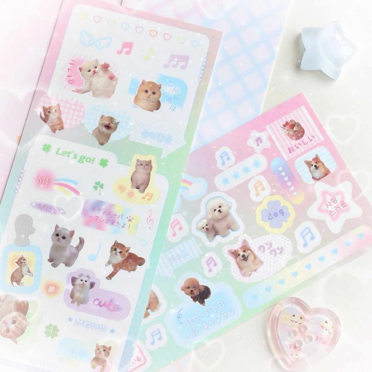 Korean Cartoon Animal Clover Apple Glitter Sticker