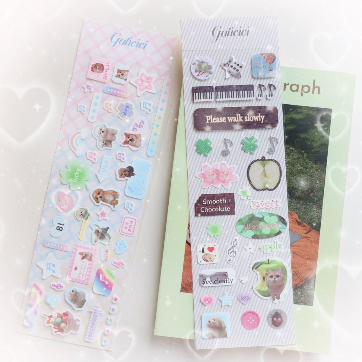 Korean Cartoon Animal Clover Apple Glitter Sticker