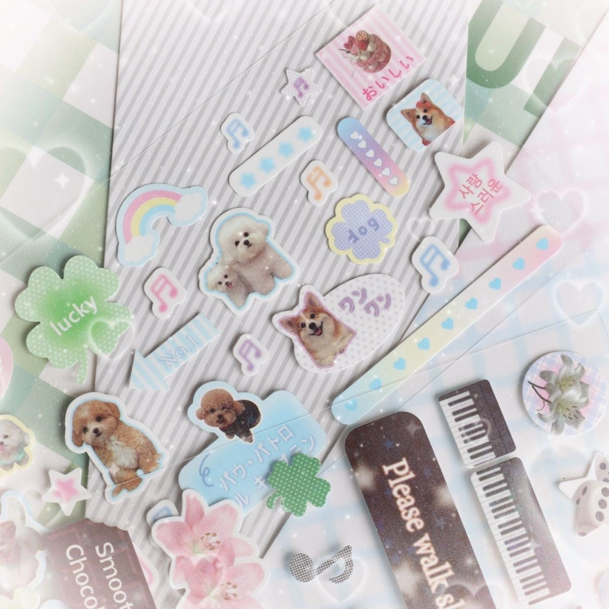 Korean Cartoon Animal Clover Apple Glitter Sticker