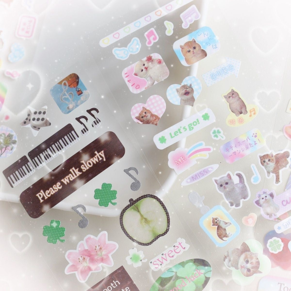 Korean Cartoon Animal Clover Apple Glitter Sticker