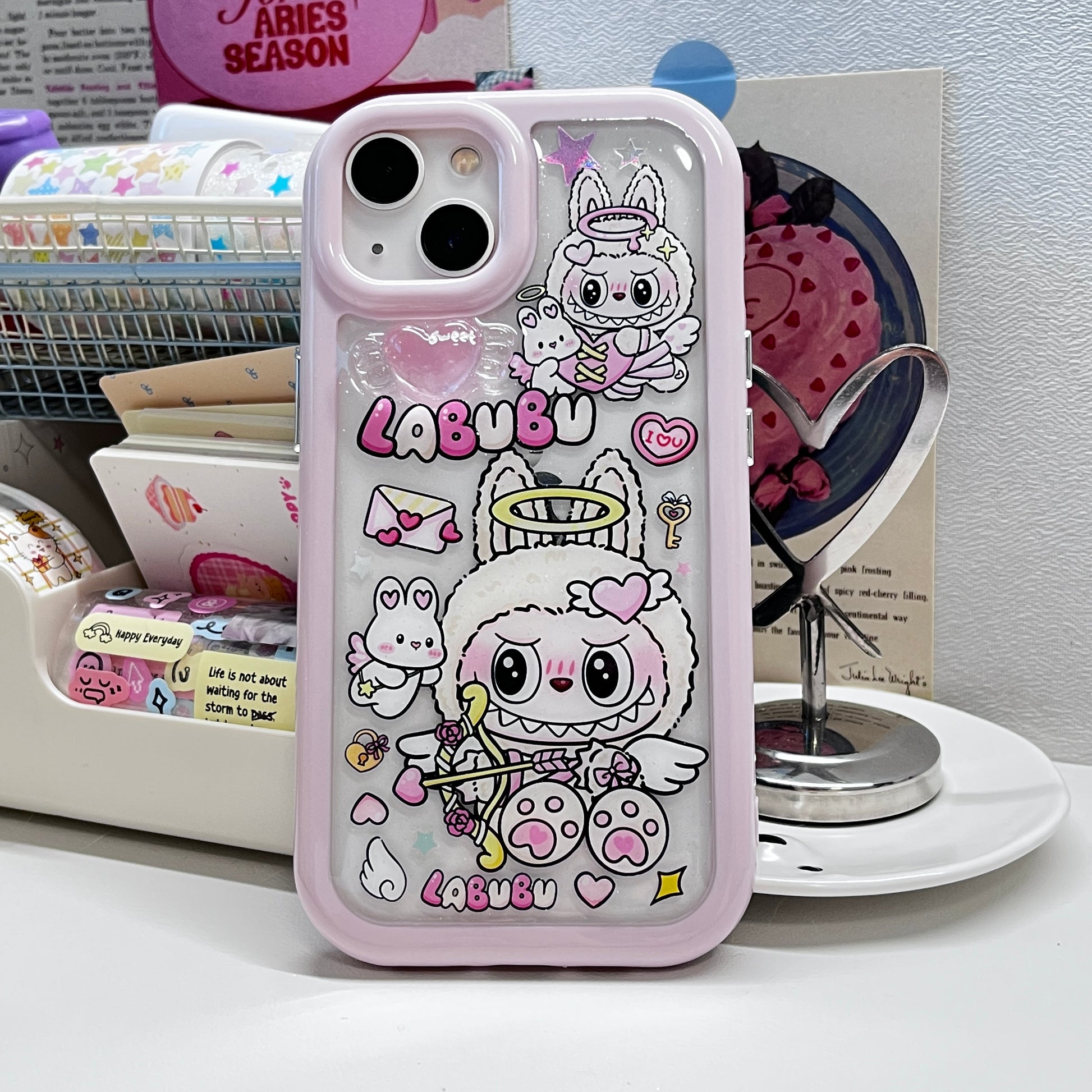 Labubu Pink Sticker Phone Case (Only For iPhone) supermalou Labubu Pink Sticker Phone Case (Only For iPhone) supermalou