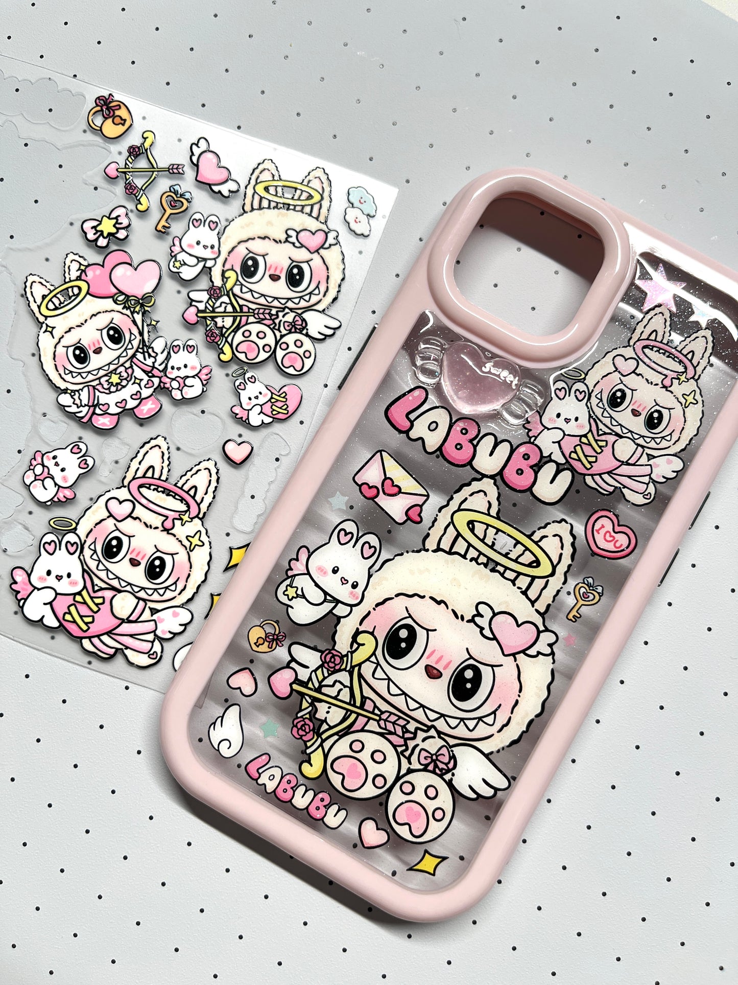 Labubu Pink Sticker Phone Case (Only For iPhone)