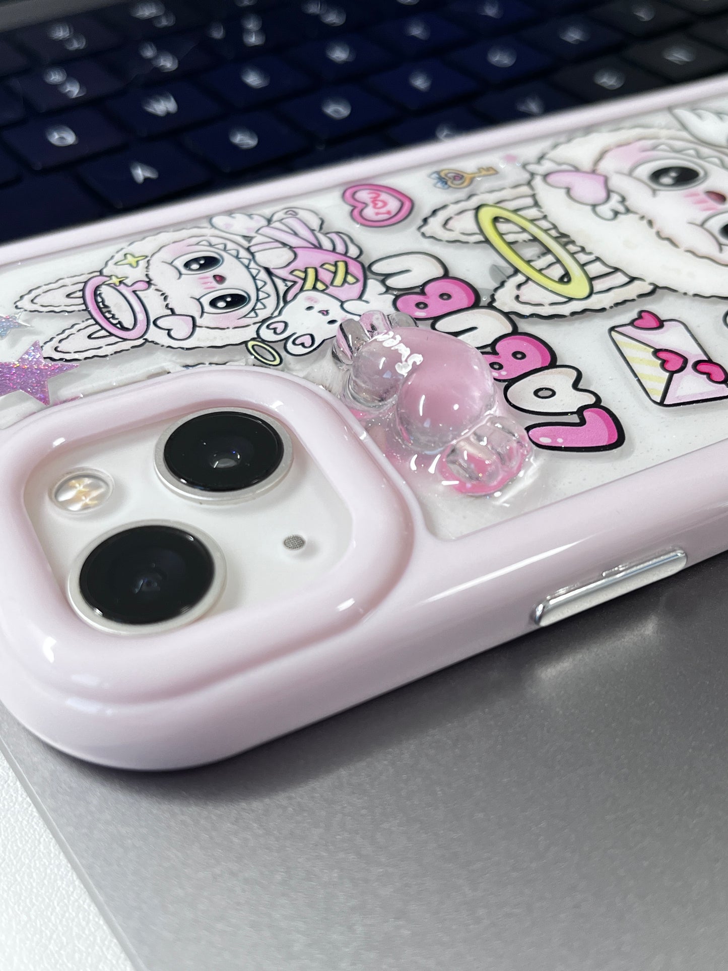 Labubu Pink Sticker Phone Case (Only For iPhone)