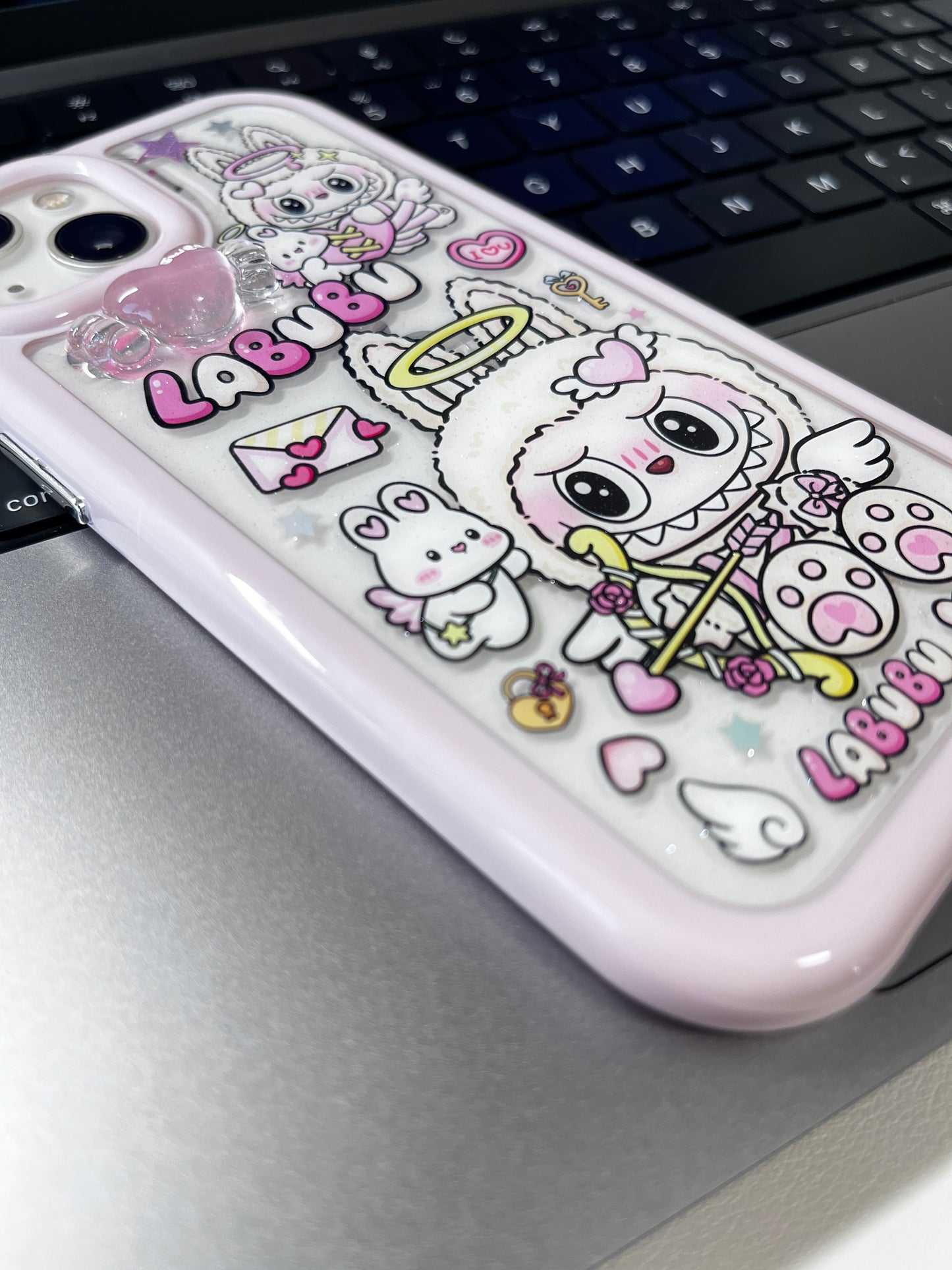 Labubu Pink Sticker Phone Case (Only For iPhone)