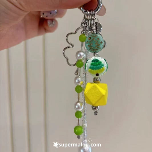 Lemon Yellow Square Clover Keychain Phone Chain