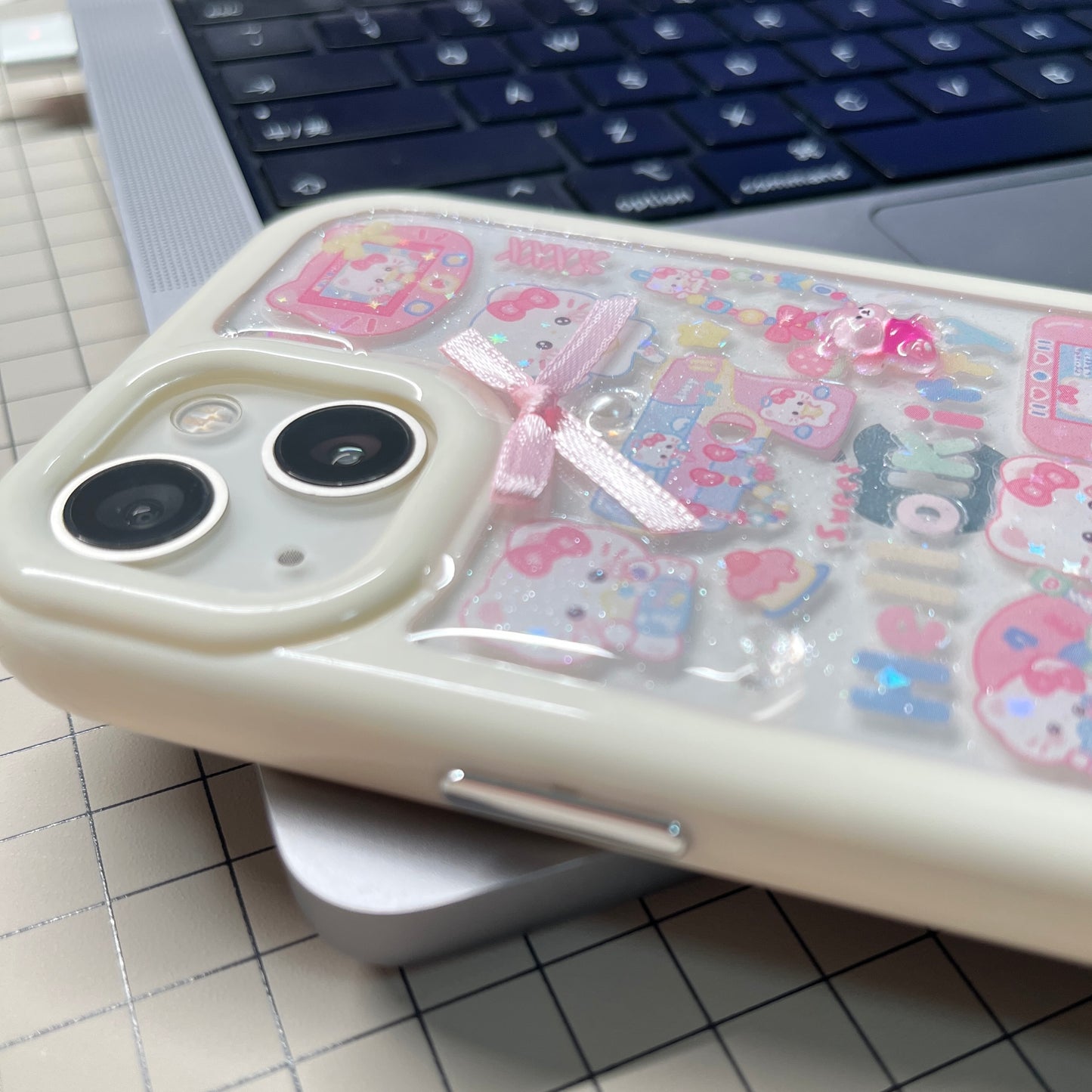 Light Yellow Baby Pink Hello kitty Handmade Dispensing Phone Case