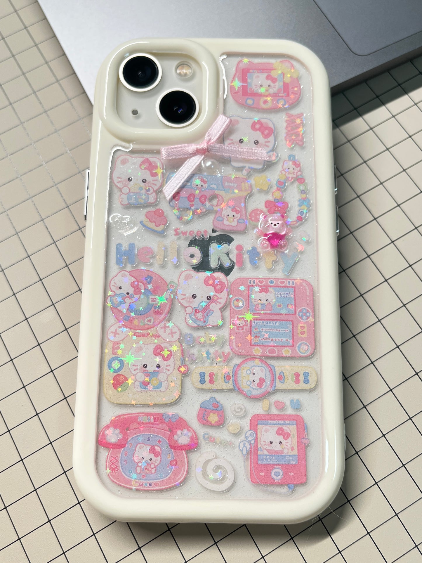 Light Yellow Baby Pink Hello kitty Handmade Dispensing Phone Case