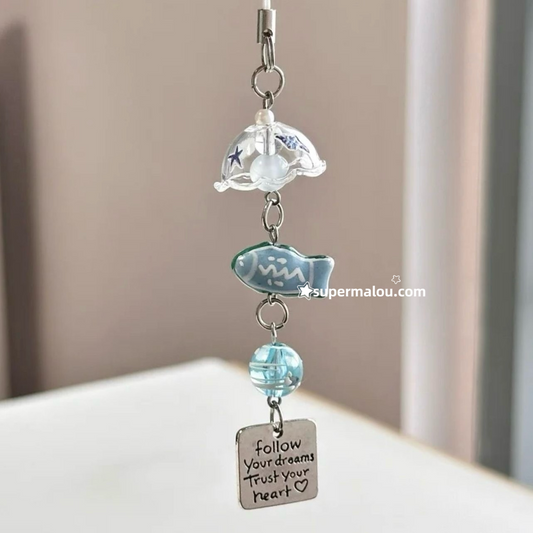 Little Blue Fish Wind Chimes Phone Chain