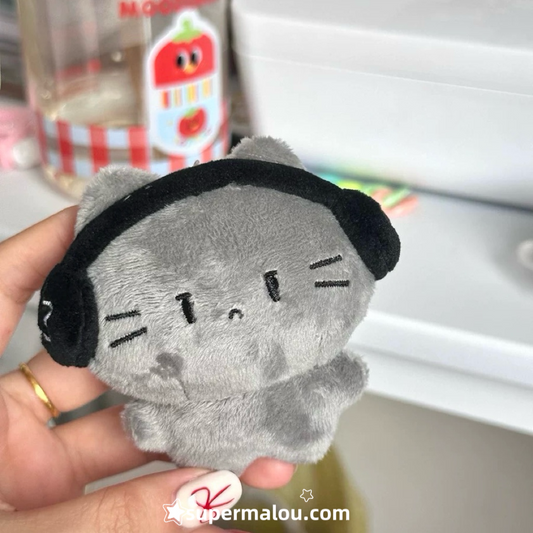 Little grey cat wearing headphones Keychain