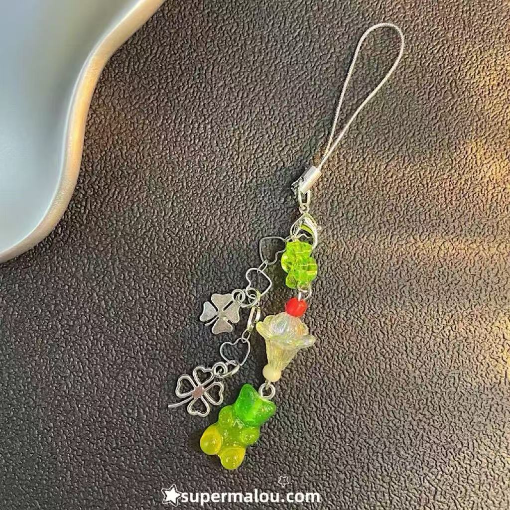 Lucky Clover Bear Candy Phone Chain