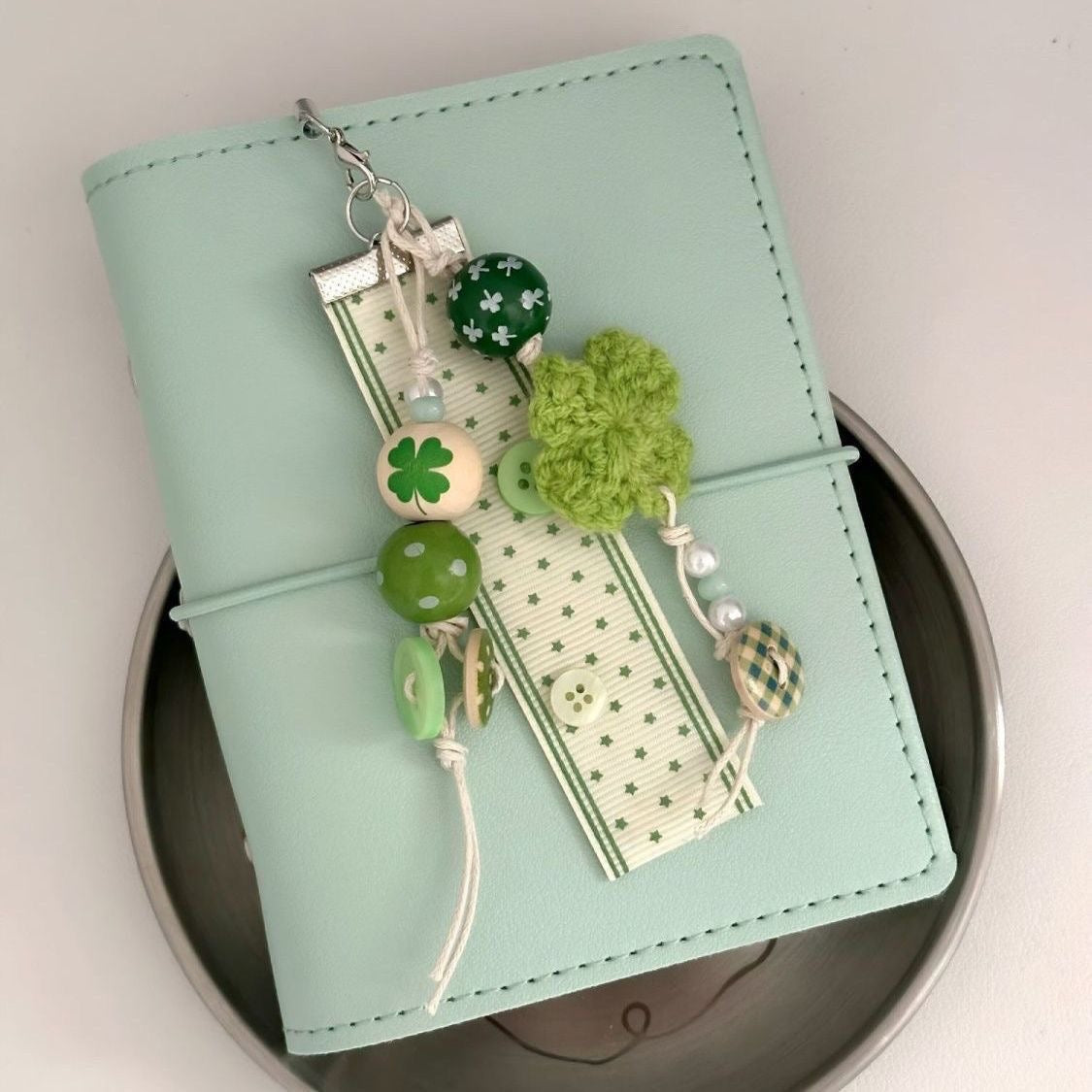 Lucky Green And Blue Clover Button Bead Phone Chain