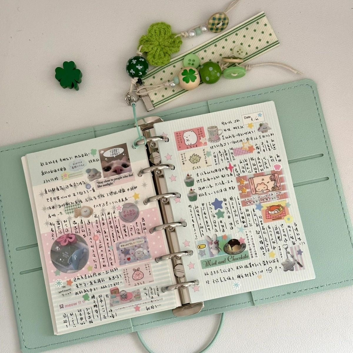 Lucky Green And Blue Clover Button Bead Phone Chain