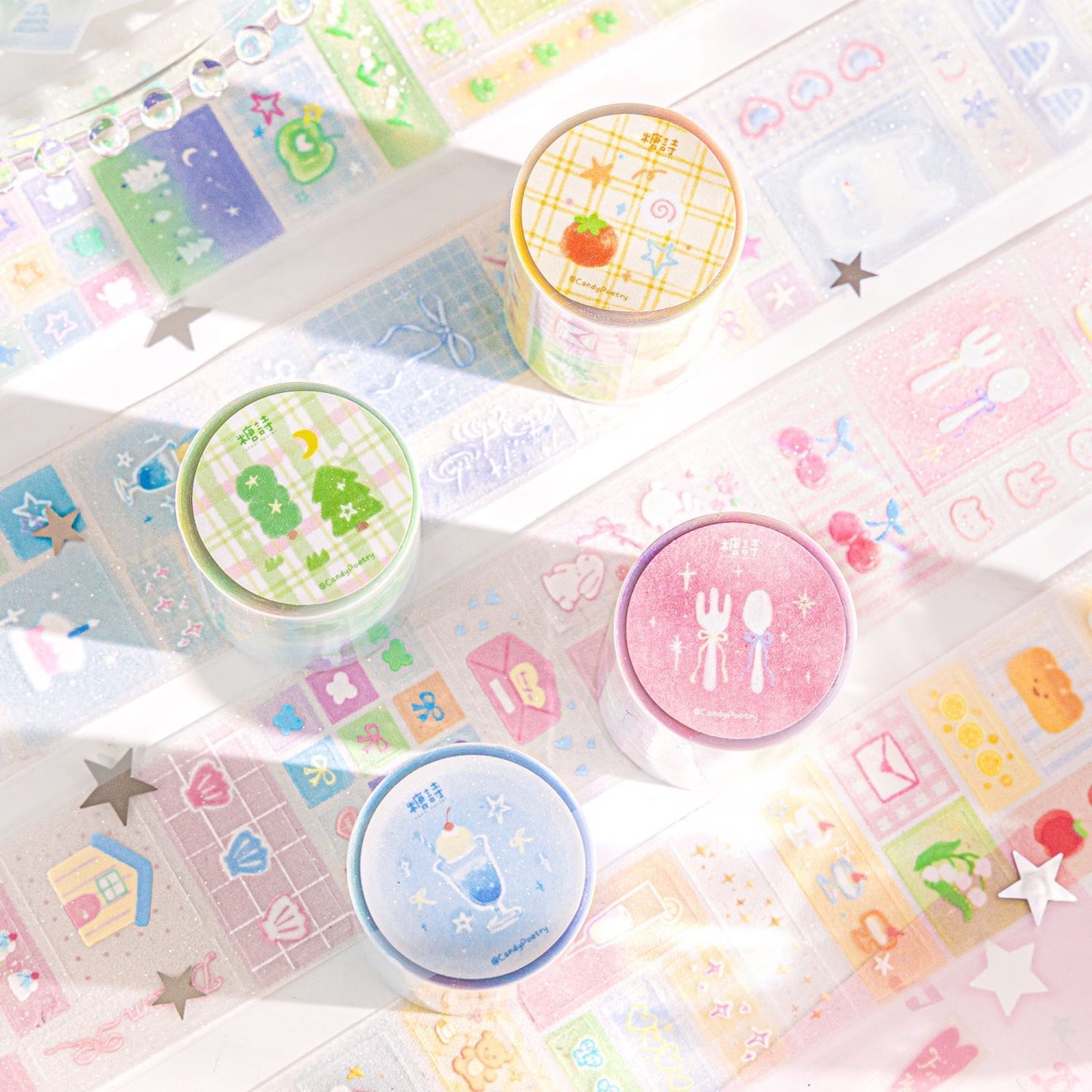 2M Macaron Color Sparkling Sand Sticker Roll