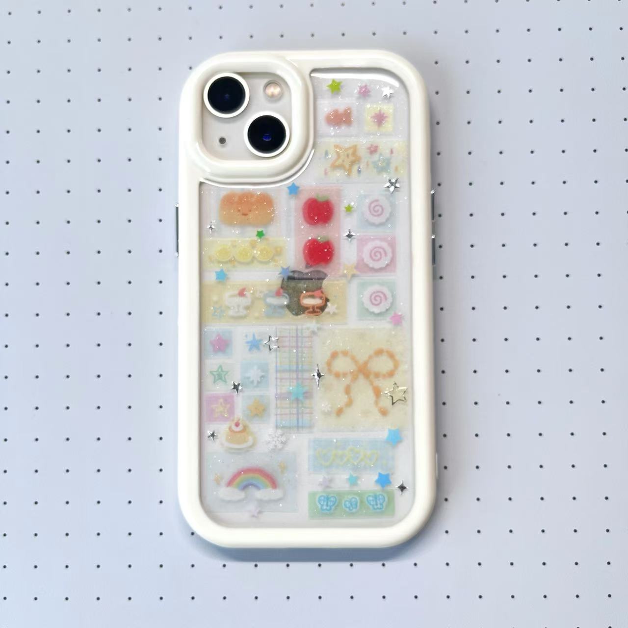 Macaron Soft Yellow Style &Tamagotchi Handmade Sticker iPhone Case