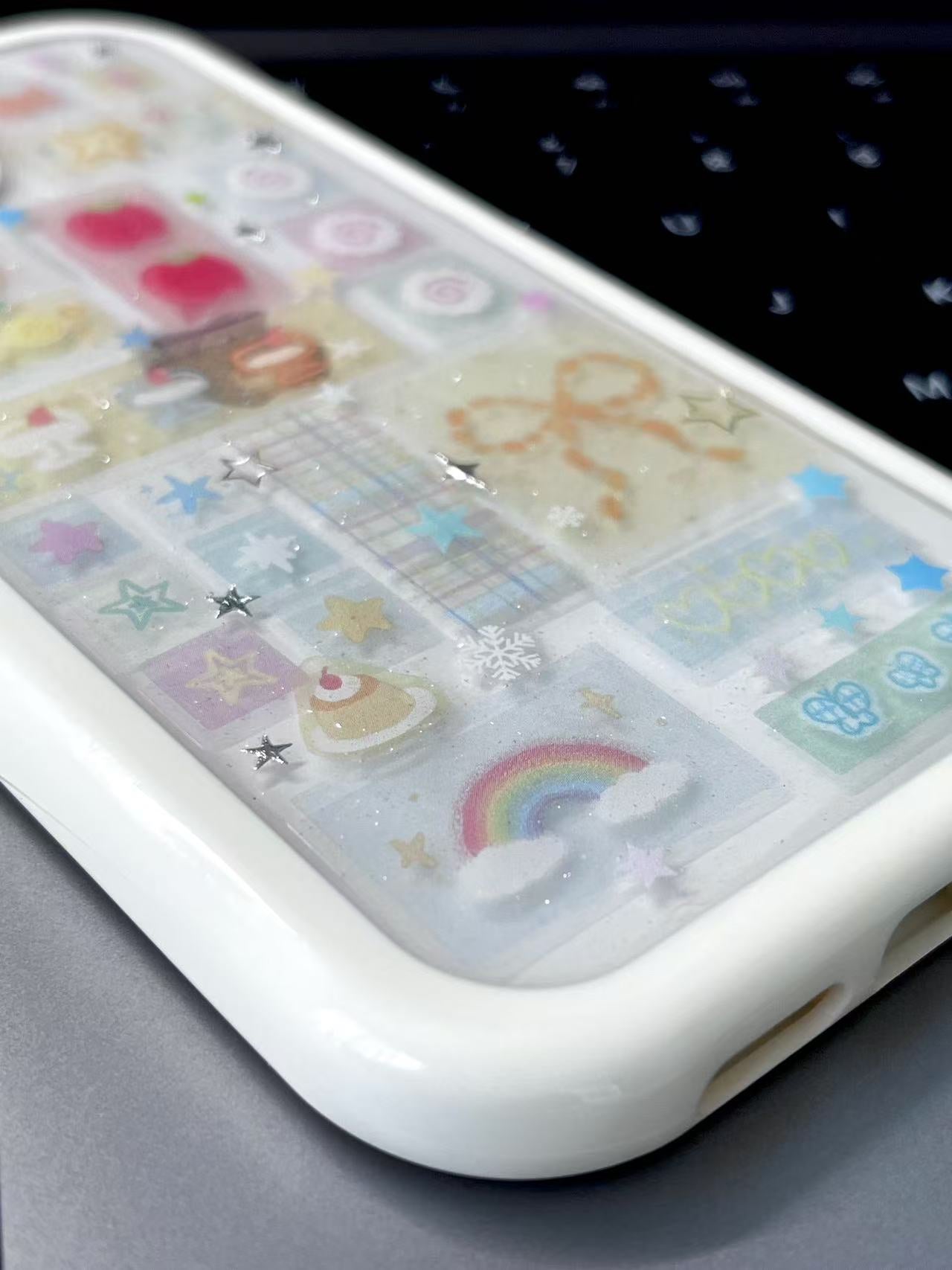 Macaron Soft Yellow Style &Tamagotchi Handmade Sticker iPhone Case