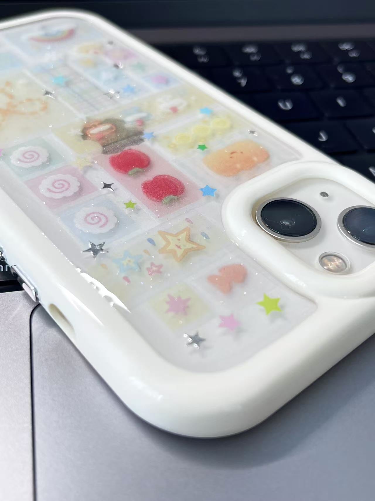 Macaron Soft Yellow Style &Tamagotchi Handmade Sticker iPhone Case