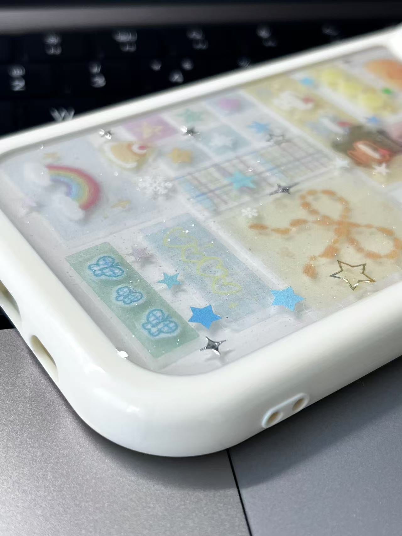 Macaron Soft Yellow Style &Tamagotchi Handmade Sticker iPhone Case