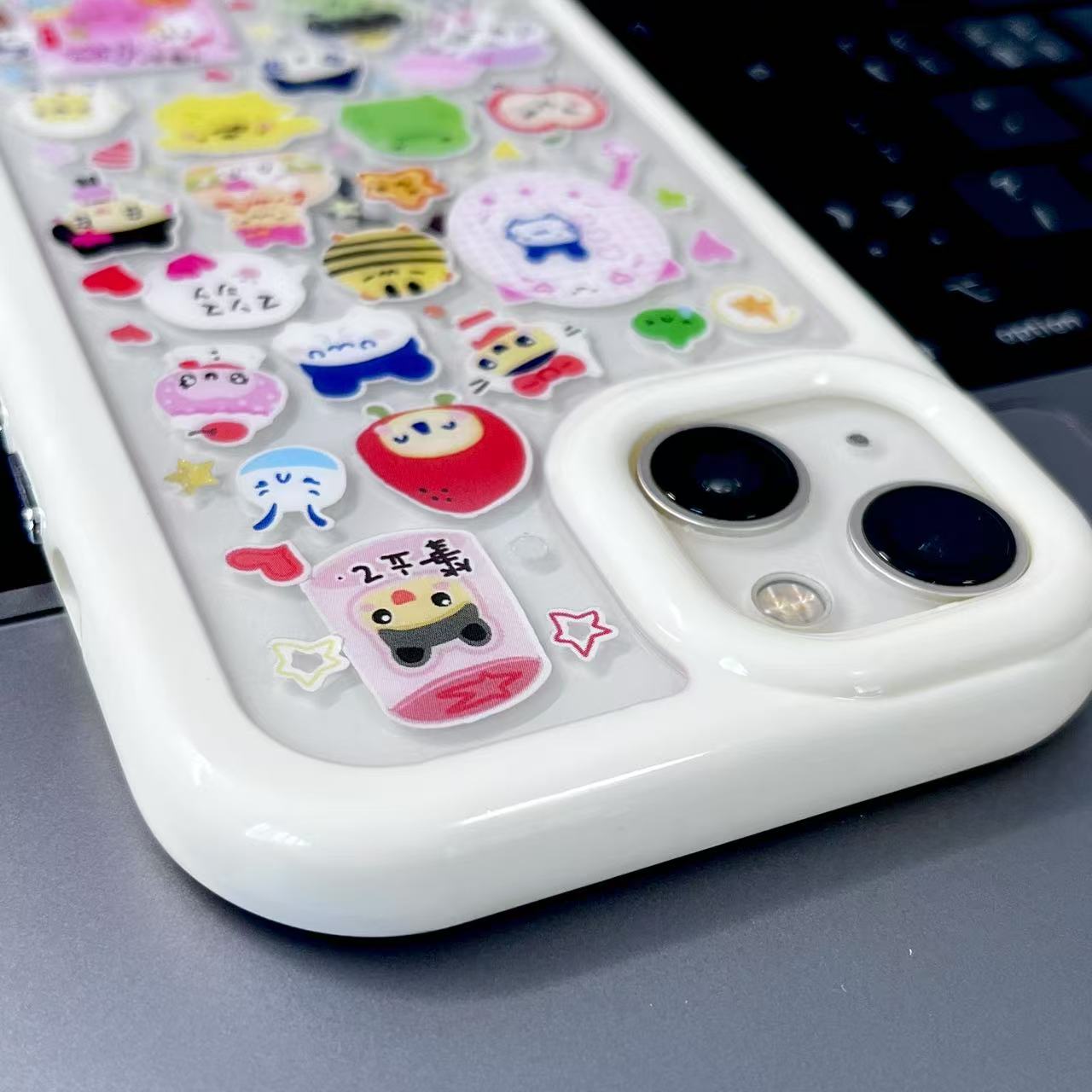 Macaron Soft Yellow Style &Tamagotchi Handmade Sticker iPhone Case