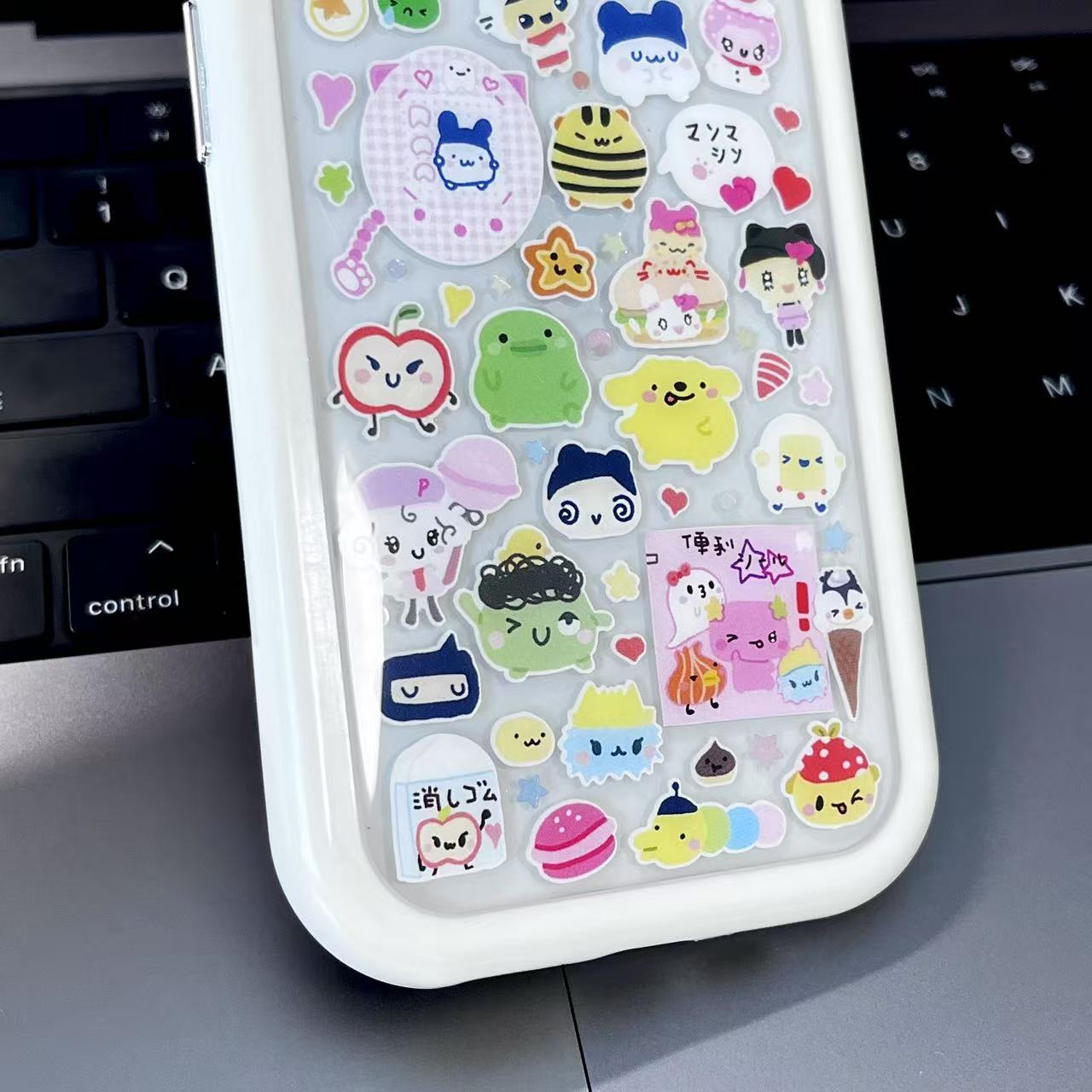 Macaron Soft Yellow Style &Tamagotchi Handmade Sticker iPhone Case