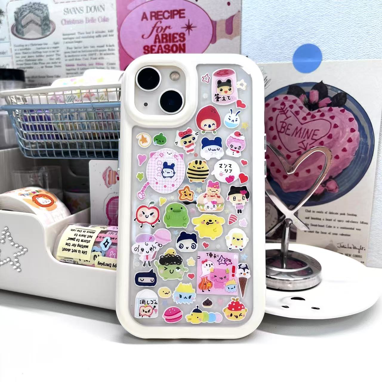 Macaron Soft Yellow Style &Tamagotchi Handmade Sticker iPhone Case