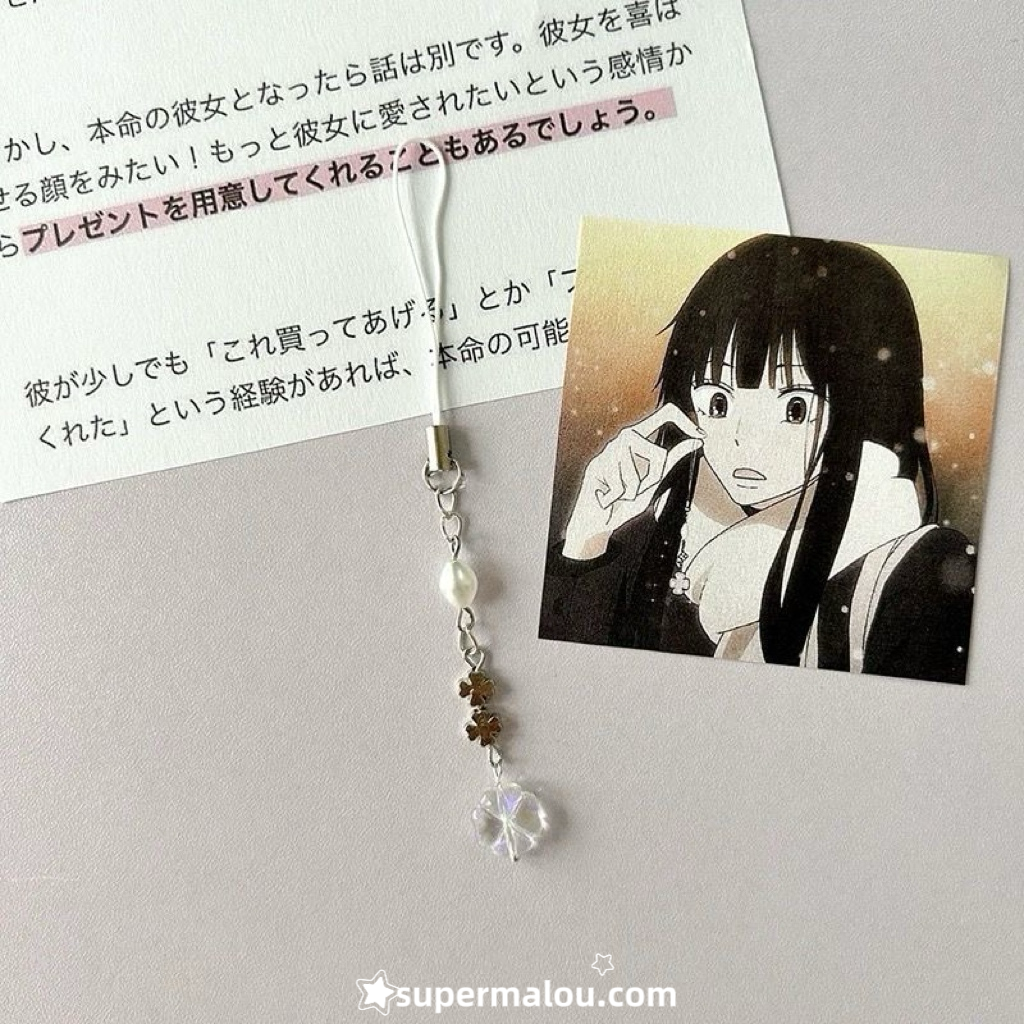 Manga Style Transparent Four Leaf Clover Camera Phone Case Chain