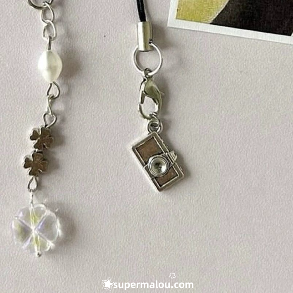 Manga Style Transparent Four Leaf Clover Camera Phone Case Chain