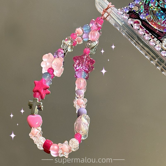 Millenium Sweet Cool Hottie Bracelet DIY Beads Phone Chain Lanyard Polaroid Pendant Rose Color