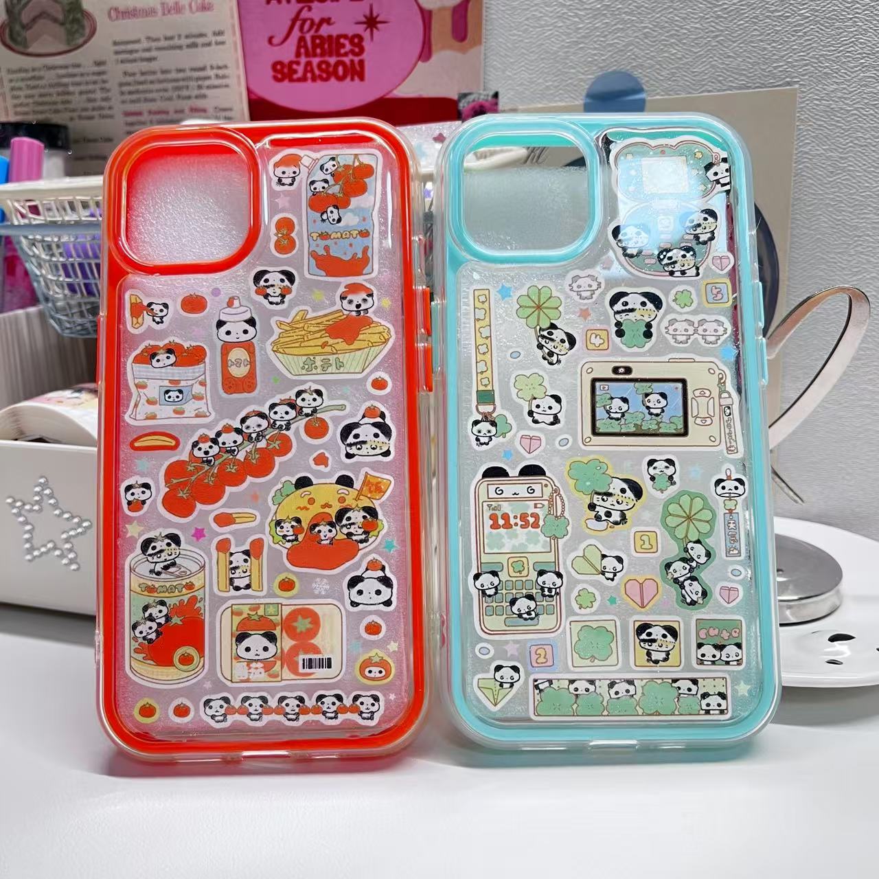 Orange And Green Panda Handmade Sticker iPhone Case