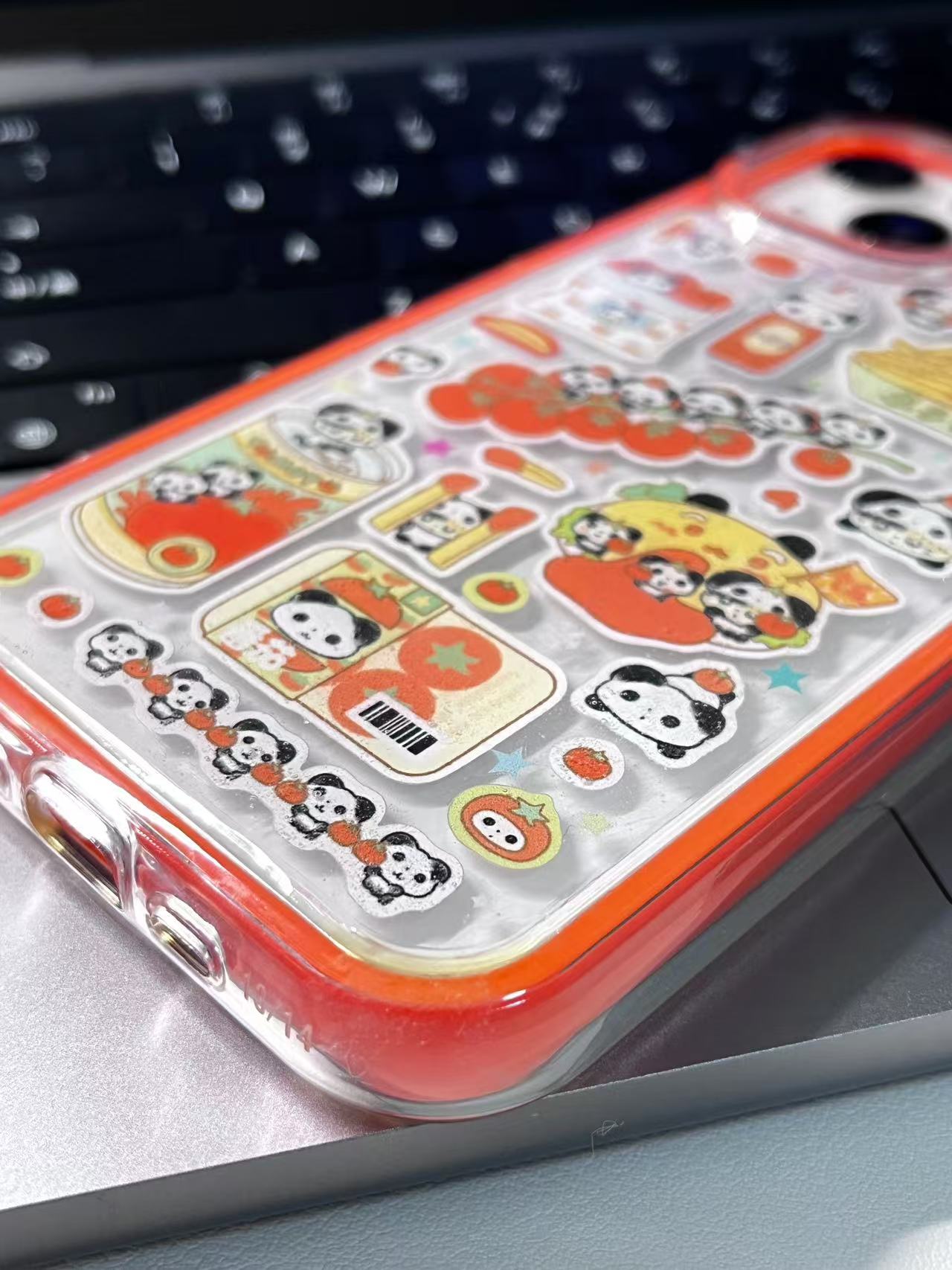 Orange And Green Panda Handmade Sticker iPhone Case