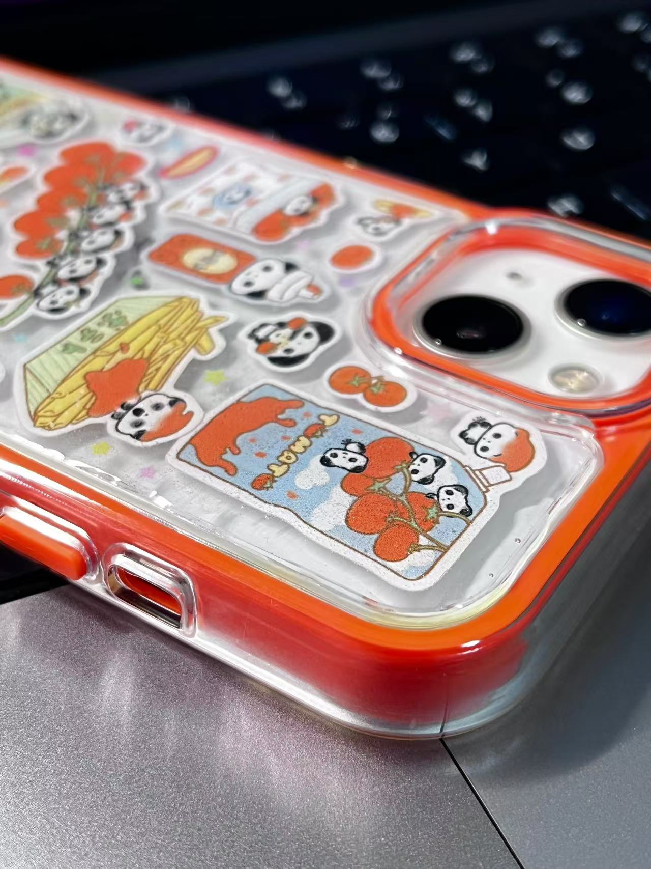 Orange And Green Panda Handmade Sticker iPhone Case