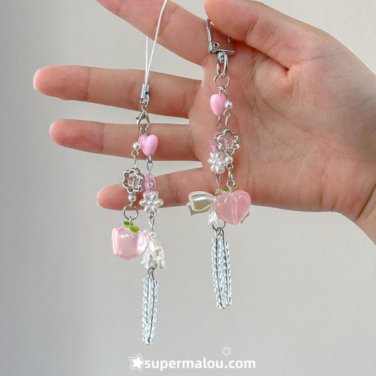 Peach Bow Phone Chain Pendant