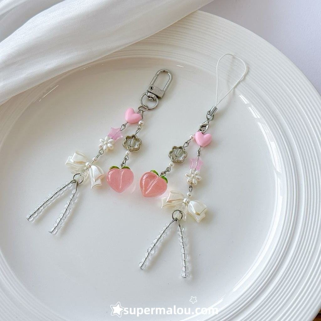 Peach Bow Phone Chain Pendant