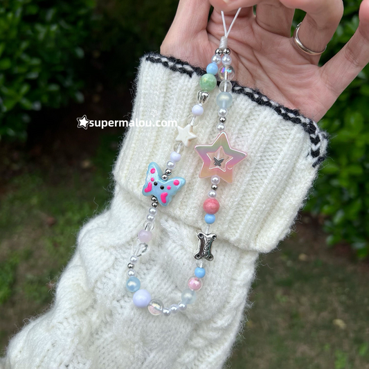 Pink And Blue Star Butterfly Beaded Phone Chain