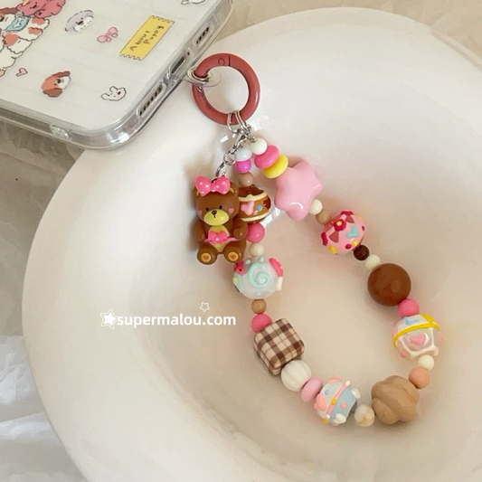 Pink Bow Bear Phone Chain