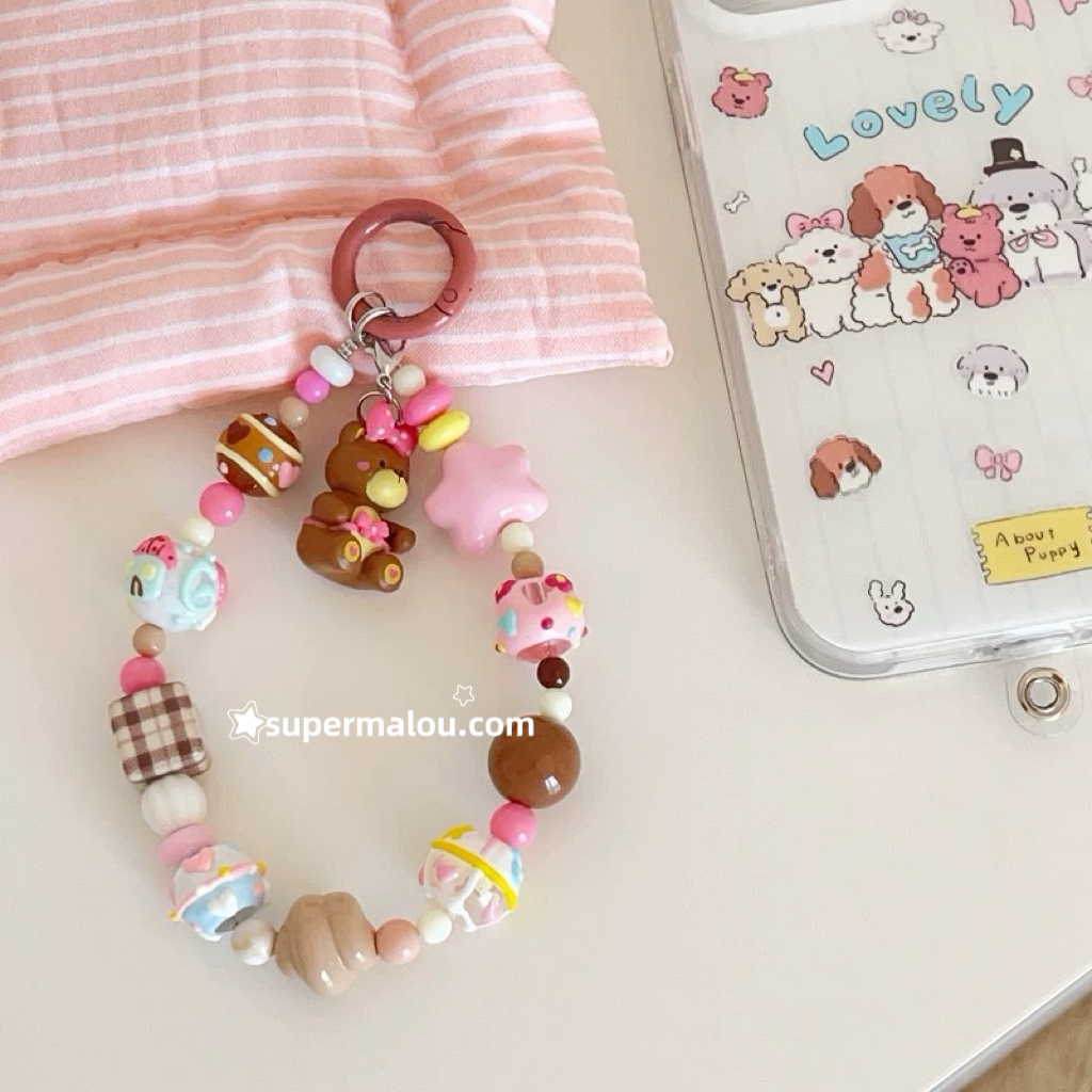 Pink Bow Bear Phone Chain