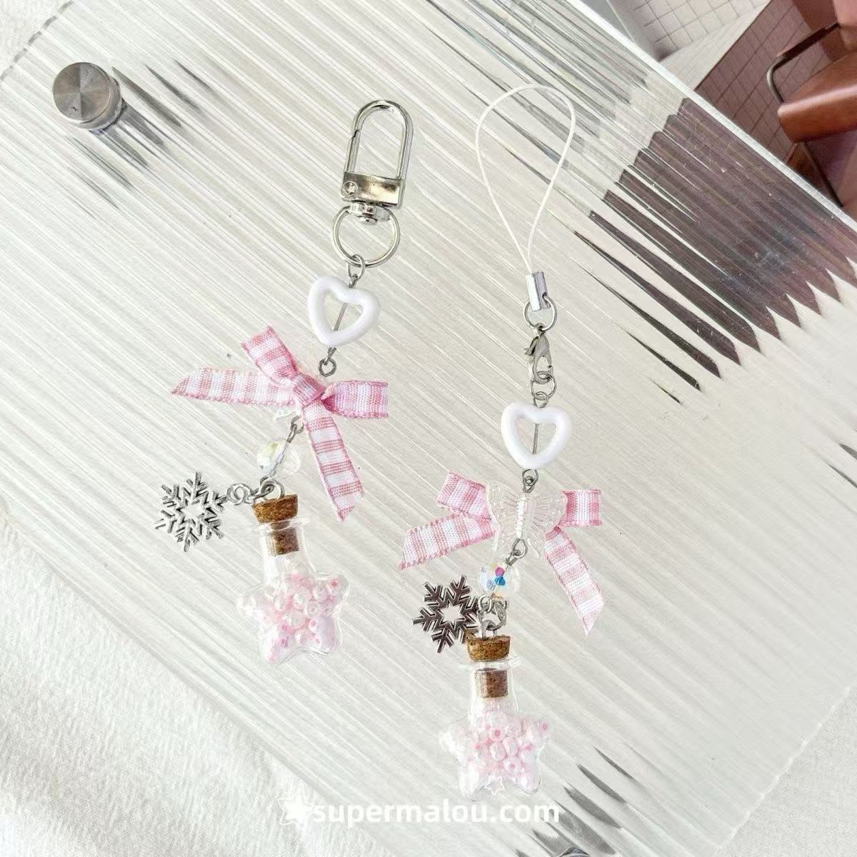Pink Bow Wishing Bottle Phone Chain Keychain
