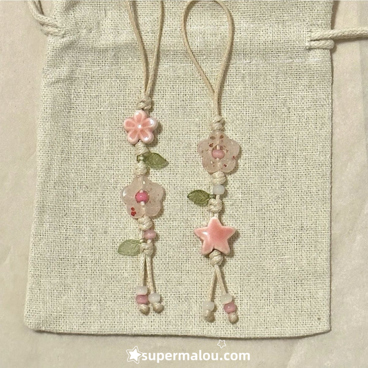 Pink Flower Ceramics Phone Chain