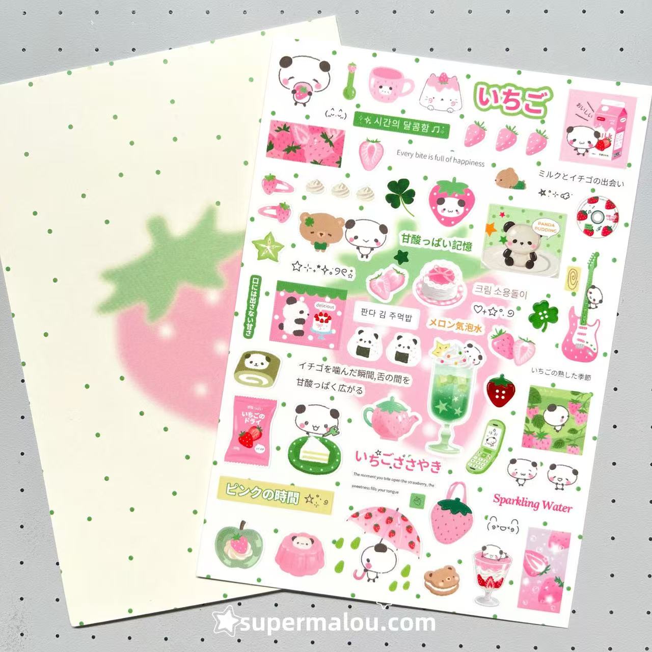 Pink Green Panda Sticker Sheet