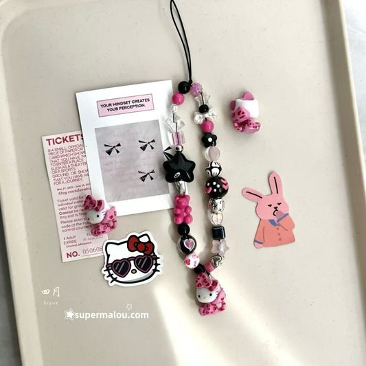 Pink Leopard Print Hello Kitty Phone Chain