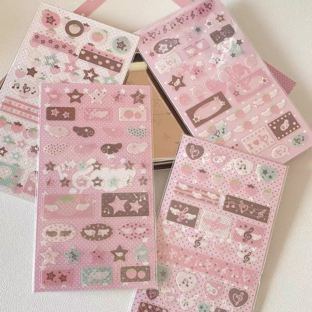 Pink Little Wings Cute Music Note Sticker Set of 4